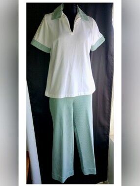 Costume Nerd Grandma Prep Vintage 70's Stripe Pant Suit Pants Top Set Medium